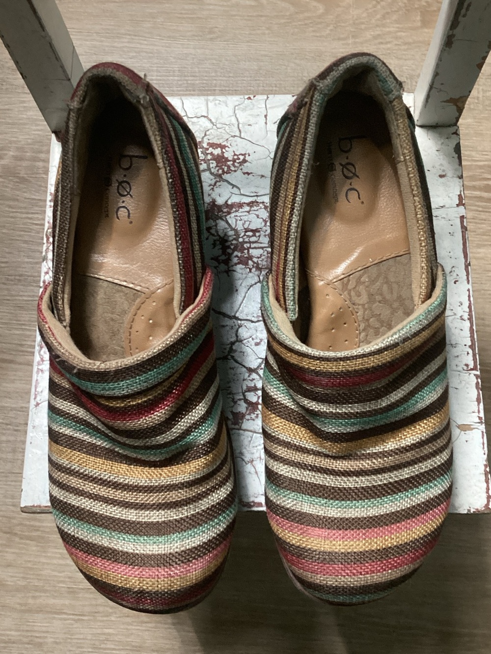 b.o.c. Striped Multicolor Slip-On Mules Sz 8M 2” inch Heel